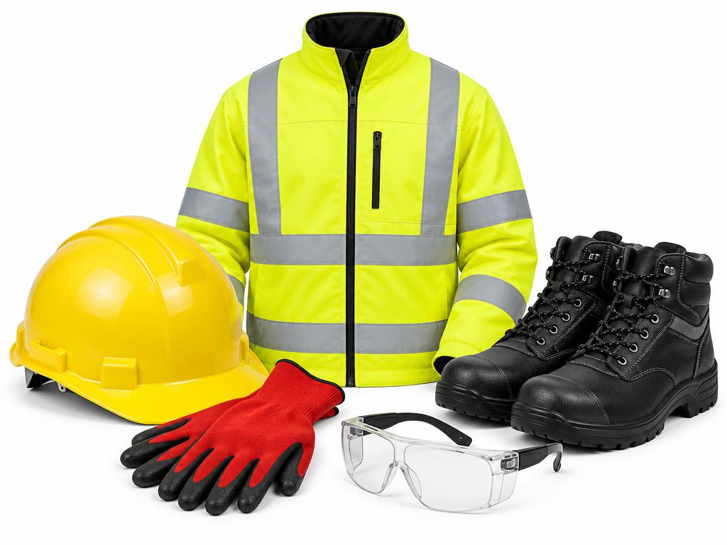 Safety helmet, jacket, shoes, gloves and goggles